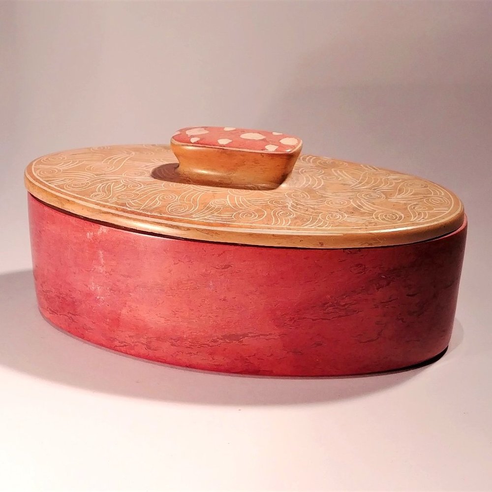 Beautiful Kisii Hand Carved Stone Pink Lidded Trinket Vanity Box from Kenya